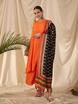 InWeave - Orange Solid Kurta and Palazzo with Dupatta (Set of 3)