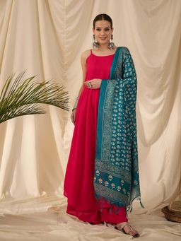 InWeave - Pink Solid Kurta and Palazzo with Dupatta (Set of 3)