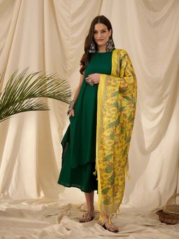 InWeave - Green Solid Kurta and Palazzo with Dupatta (Set of 3)
