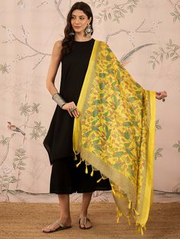 InWeave - Black Solid Kurta and Palazzo with Dupatta (Set of 3)