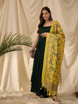 InWeave - Green Solid Kurta and Palazzo with Dupatta (Set of 3)