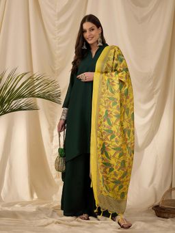 InWeave - Green Solid Kurta and Palazzo with Dupatta (Set of 3)