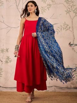 InWeave - Red Solid Kurta and Palazzo with Dupatta (Set of 3)