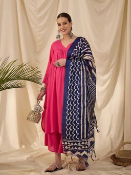 InWeave - Pink Solid Kurta and Palazzo with Dupatta (Set of 3)