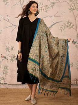 InWeave - Black Solid Kurta and Palazzo with Dupatta (Set of 3)