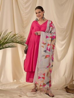 InWeave - Pink Solid Kurta and Palazzo with Dupatta (Set of 3)