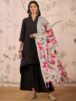 InWeave - Grey Solid Kurta and Palazzo with Dupatta (Set of 3)