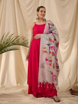 InWeave - Pink Solid Kurta and Palazzo with Dupatta (Set of 3)