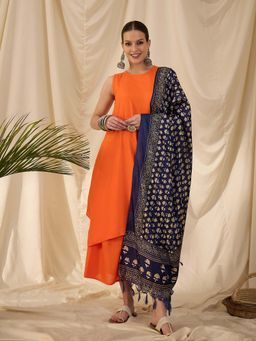 InWeave - Orange Solid Kurta and Palazzo with Dupatta (Set of 3)