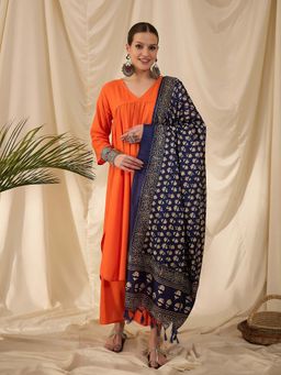 InWeave - Orange Solid Kurta and Palazzo with Dupatta (Set of 3)