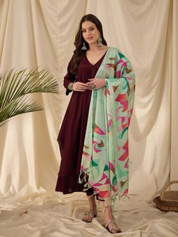 InWeave - Wine Solid Kurta and Palazzo with Dupatta (Set of 3)