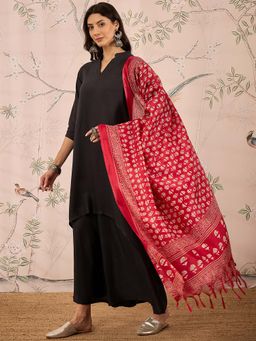 InWeave - Grey Solid Kurta and Palazzo with Dupatta (Set of 3)