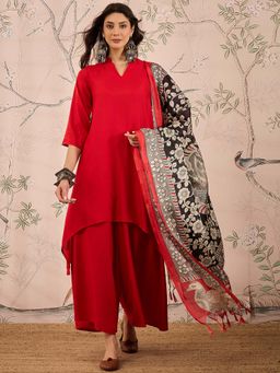 InWeave - Red Solid Kurta and Palazzo with Dupatta (Set of 3)