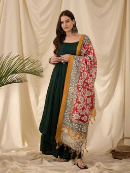 InWeave - Green Solid Kurta and Palazzo with Dupatta (Set of 3)