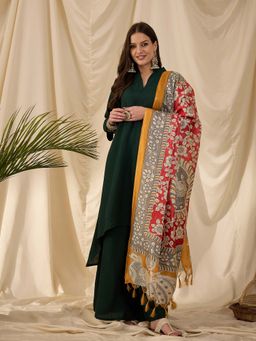 InWeave - Green Solid Kurta and Palazzo with Dupatta (Set of 3)