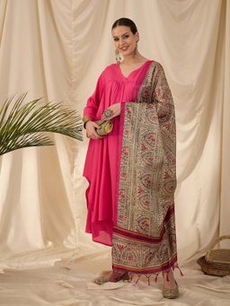 InWeave - Pink Solid Kurta and Palazzo with Dupatta (Set of 3)