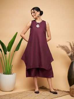 InWeave - Purple Solid Kurta and Palazzo (Set of 2)