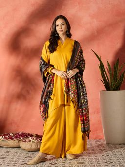 InWeave - Mustard Solid Kurta and Palazzo with Dupatta (Set of 3)