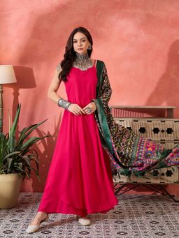 InWeave - Pink Solid Kurta and Palazzo with Dupatta (Set of 3)