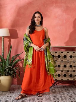 InWeave - Orange Solid Kurta and Palazzo with Dupatta (Set of 3)