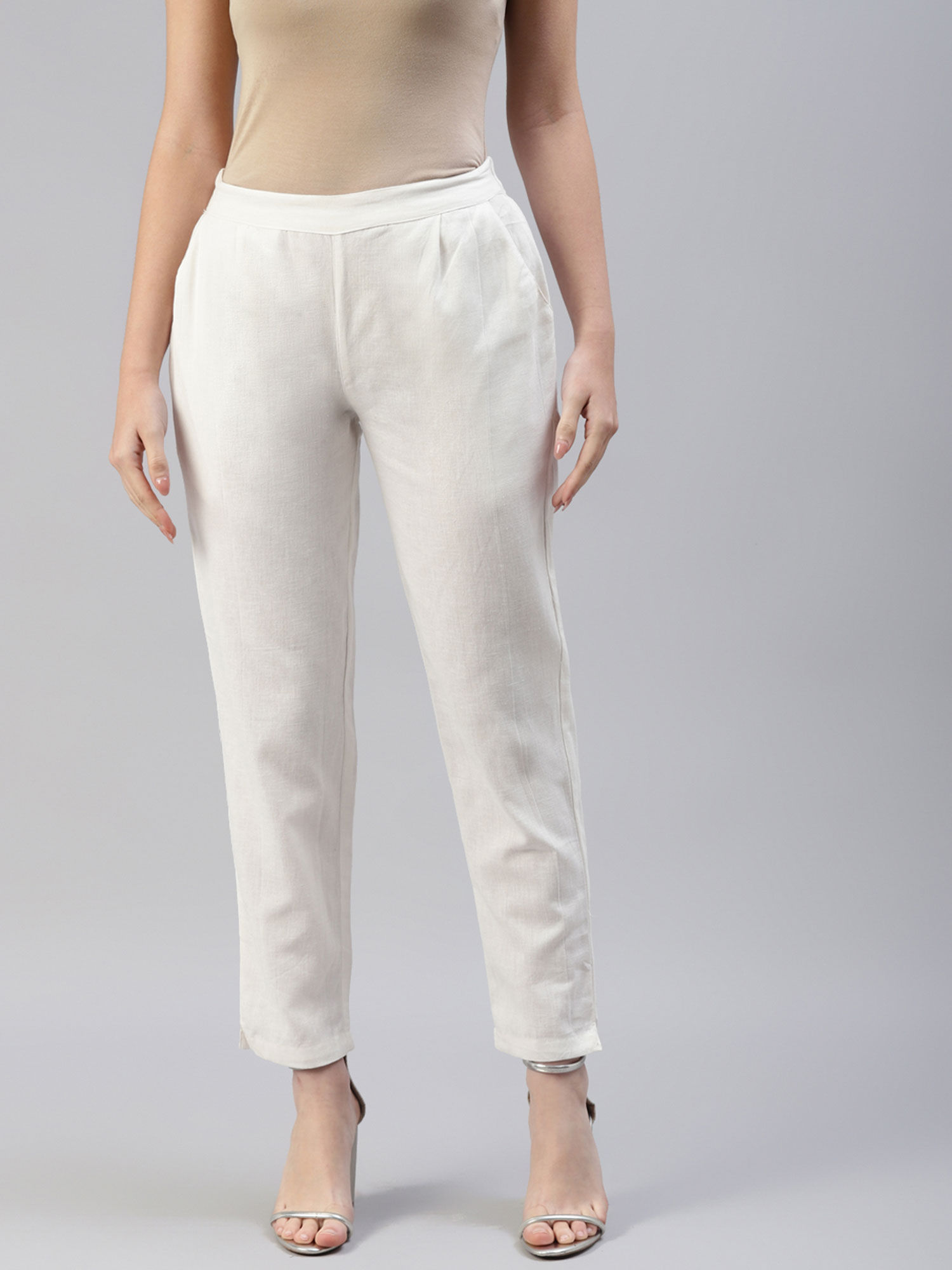 svarchi Cotton Flax Solid Straight Trouser Pant Off-White-picture-22