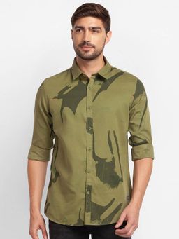 Spykar - Military Green Cotton Full Sleeve Printed Shirt for Men