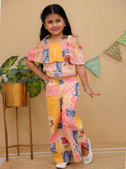 AJ Dezines - Multi-Color Cotton Half Sleeves Floral Girls Co-Ord (Set of 2)