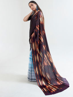 Sareemall - Brown Party Satin Printed Saree With Unstitched Blouse with Unstitched