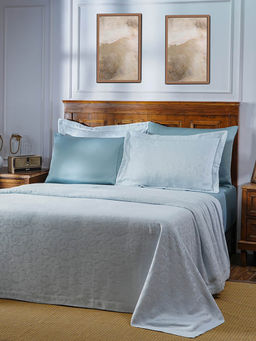 Maspar - Vintage Acanthus Serenity Leafy Scroll Blue Woven Jacquard Double Bed Cover (Queen)