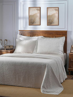 Maspar - Vintage Acanthus Serenity Leafy Scroll Neutral Woven Jacquard Double Bed Cover (Queen)