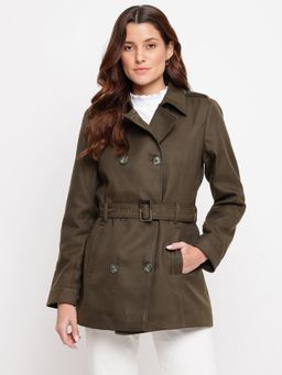 Latin Quarters - Green Lapel Collar Buckle Belted Long Coat