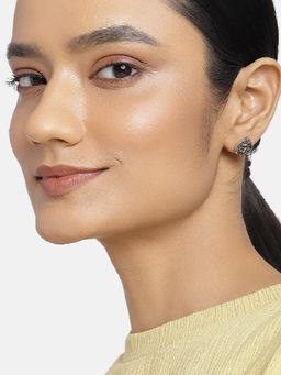 Estele - Rhodium Plated Oxidised Afghani Tribal Stud Earrings for Women
