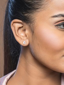 Sheer by Priyaasi - Square Solitaire Gold-Plated Sterling Silver Earrings