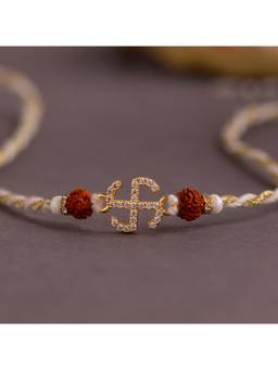 Voylla - Divine Swastika American Diamond Rudraksha Rakhi Gift Set For Brother