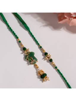 Voylla - Graceful Green Beaded Bhaiya Bhabhi Rakhi Gift Set