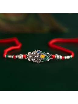 Voylla - Regal Kundan Peacock Feather Thread Rakhi Gift Set For Brother