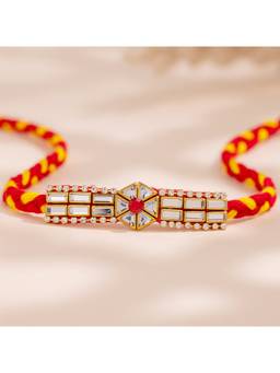 Voylla - Elegant Kundan Polki Blossom Thread Rakhi Gift Set For Brother