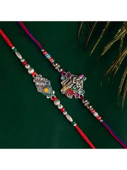 Voylla - Divine Radha Krishna Mor Pankh Rakhi Gift Set For Brother (Pack of 3)