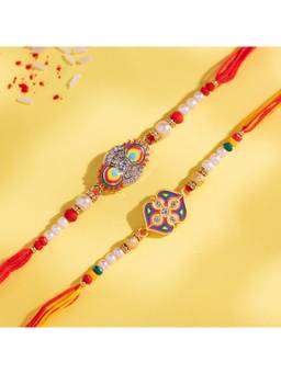 Voylla - Vibrant Enamel & Pearl Rakhi Gift Set For Brother (Pack of 3)