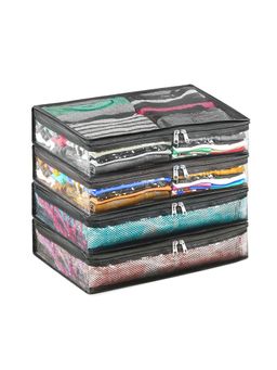 Kuber Industries - Black Pvc 3 Inch Saree & Garment Storage Bag with Zipper (Pack of 4)