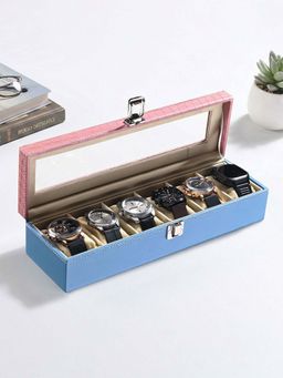 Kuber Industries - Multi-Colour Faux Leather 6 Slots Wrist Watch Organiser Box