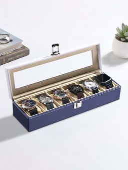 Kuber Industries - Multi-Colour Faux Leather 6 Slots Wrist Watch Organiser Box