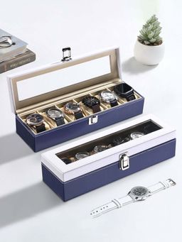 Kuber Industries - Multi-Colour Faux Leather 6 Slots Wrist Watch Organiser Box (Pack of 2)