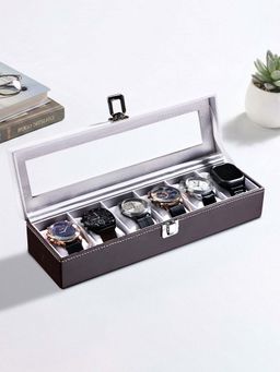 Kuber Industries - Multi-Colour Faux Leather 6 Slots Wrist Watch Organiser Box