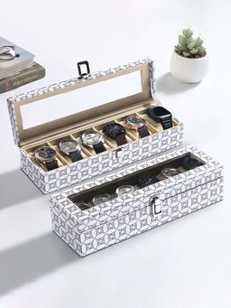 Kuber Industries - White Faux Leather 6 Slots Wrist Watch Organiser Box (Pack of 2)