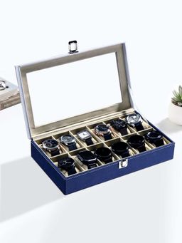 Kuber Industries - Multi-Colour Faux Leather See Through 12 Slots Watch Organiser Box