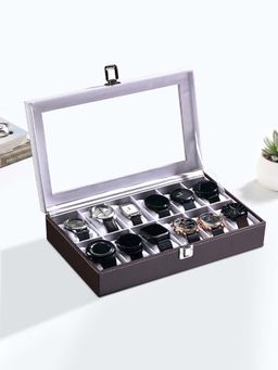 Kuber Industries - Multi-Colour Faux Leather See Through 12 Slots Watch Organiser Box