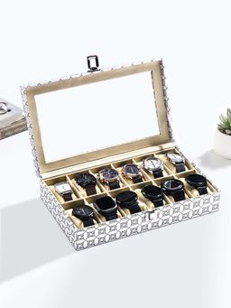 Kuber Industries - White Faux Leather See Through 12 Slots Watch Organiser Box