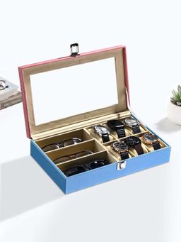 Kuber Industries - Multi-Colour Faux Leather 6+3 Slots Watch Organizer & Sunglasses Case