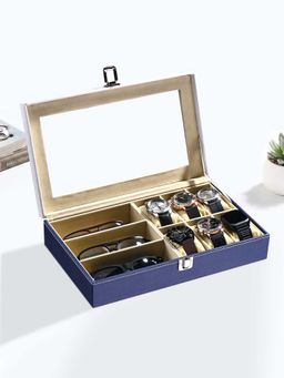 Kuber Industries - Multi-Colour Faux Leather 6+3 Slots Watch Organizer & Sunglasses Case